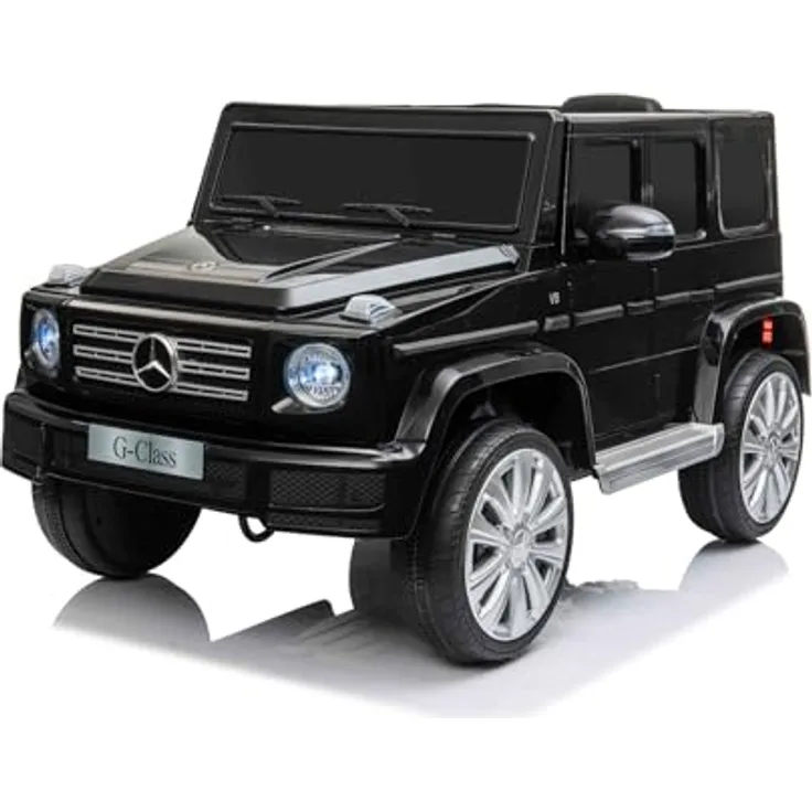 RIRICAR Elektrisches Elektroauto Mercedes G500 12V, schwarz, mit 2,4 GHz Fernbedienung, USB/SD Eingang, Hinterradfederung, Lithium-Batterie und LED-Lichtern, Originale Lizenz