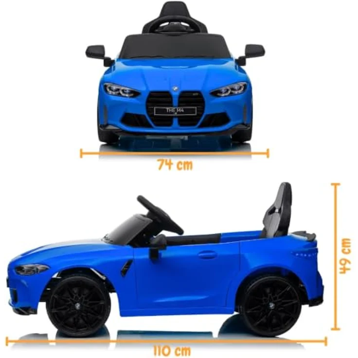 Vrooomy Kinder Elektroauto BMW M4 Competition, 12V mit Fernbedienung, Blau, für 1 bis 5 Jahre, Sicherheitsgurt, MP3-Player, EVA-Gummireifen – Bild 9