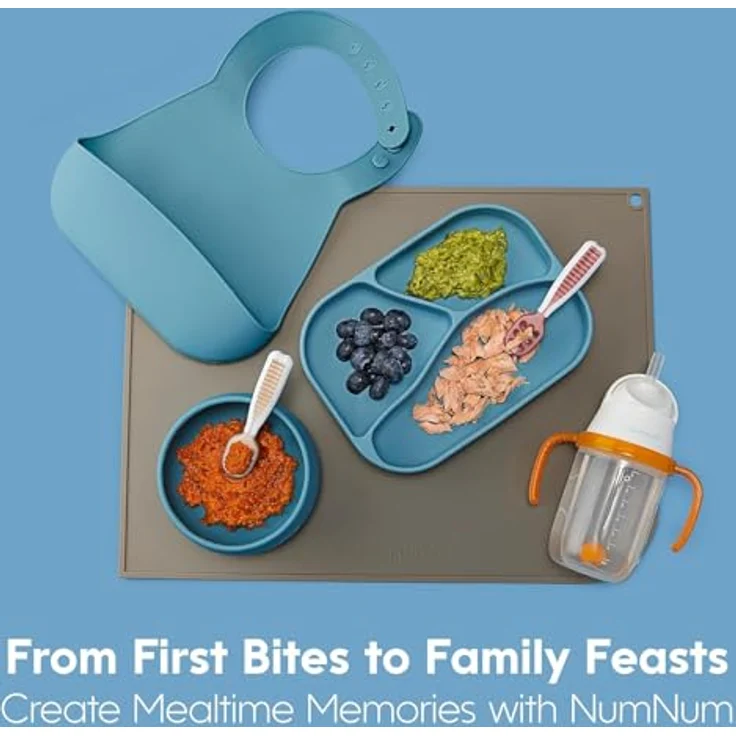 NumNum Lernlöffel für Baby 2er-Baby-Set, Silikon-Löffel, Phase 1 + 2 beste Baby-Löffel empfohlen von BLW-Experten (Baby Led Weaning) Blau/Orange baby spoon – Bild 4