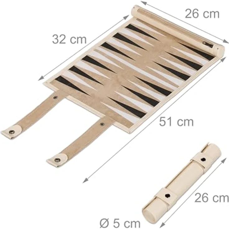 Relaxdays Reise-Backgammon, Brettspiel in beiger Lederoptik mit integrierter Tasche, leicht rollbar und platzsparend – Bild 4