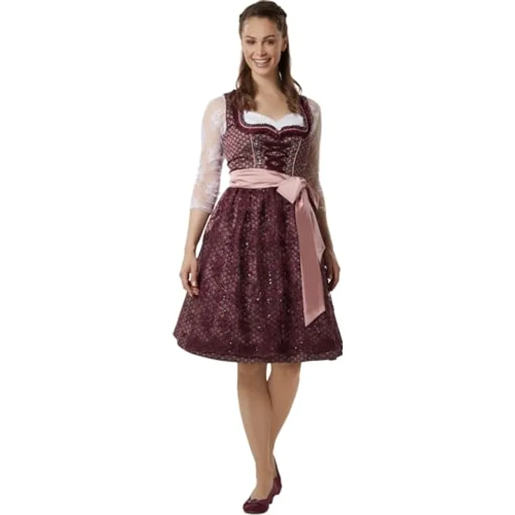dressforfun Dirndl Liah Premium Midi-Dirndl, elegantes Trachtenkleid in Bordeauxrot, Gr. 40 für Oktoberfest und Volksfeste