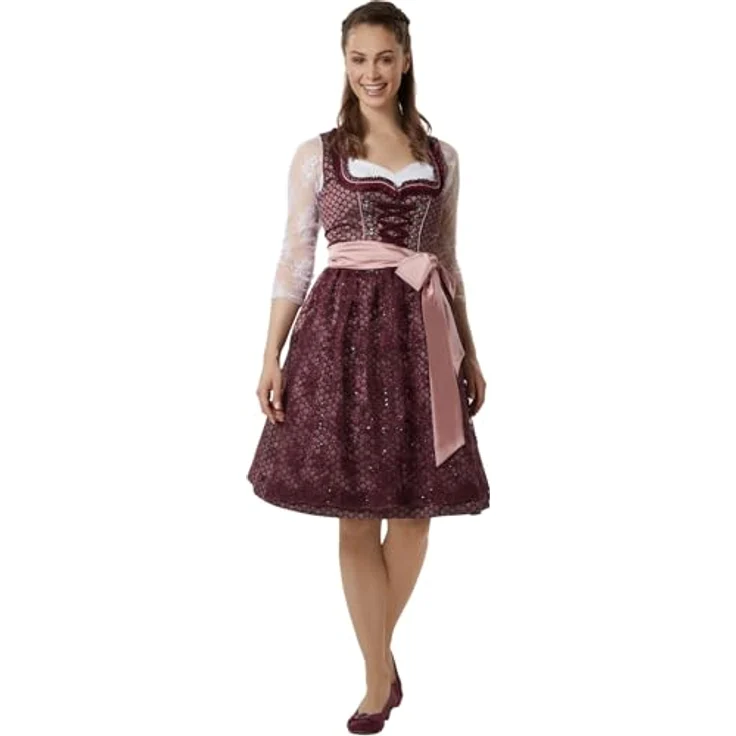 dressforfun Dirndl Liah Premium Midi-Dirndl, elegantes Trachtenkleid in Bordeauxrot, Gr. 40 für Oktoberfest und Volksfeste – Bild 1