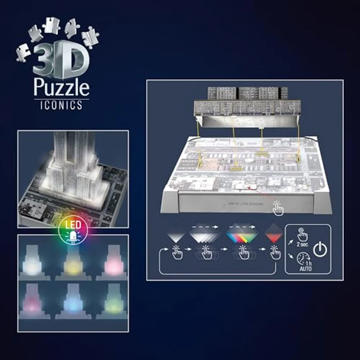 Ravensburger 3D Puzzle Iconics: Empire State Building - mit LED Beleuchtung, 3 Beleuchtungsmodi, 216 Teile – Bild 8