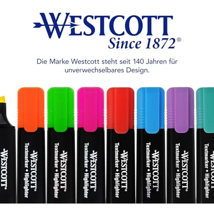 WESTCOTT Textmarker, Farbsortiert 8 St., Lichtresistente, schnell trocknende Tinte, ergonomischer Griff, Keilspitze 2,0 - 5,0 mm – Bild 6