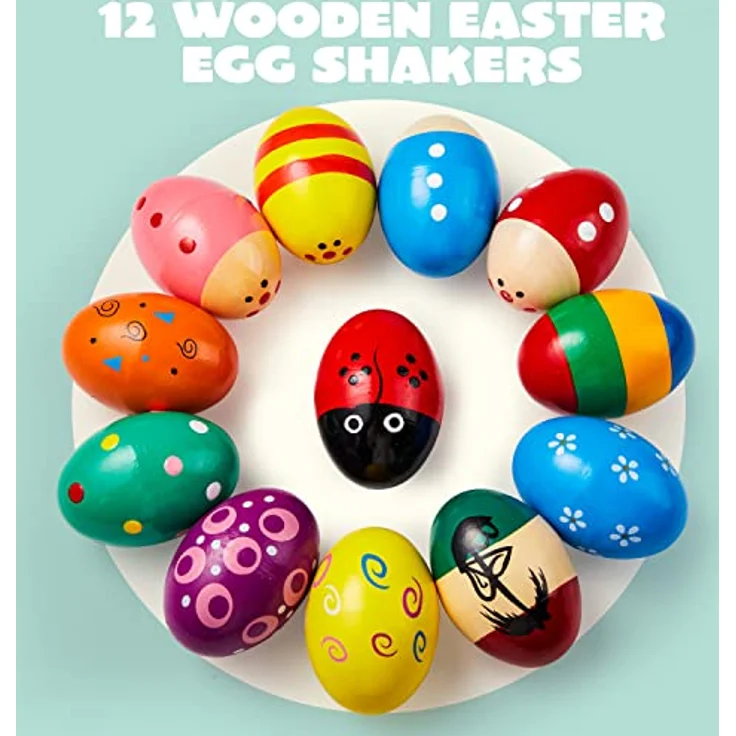 JOYIN 12 Stück Hölzerne Eierschüttler Maracas, 3 Zoll Rhythmusinstrumente für Kinder, Ungiftig und sicher, Ideal für Ostern und Schulprojekte – Bild 2