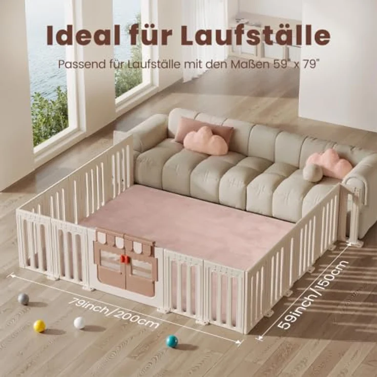 Tuocal Krabbelmatte Baby Spielmatte 150x200x3cm, extra dicke rutschfeste Krabbeldecke in Rosa, OEKO-TEX zertifiziert – Bild 3