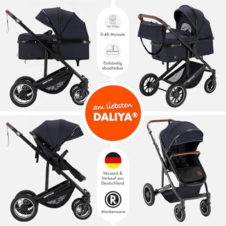 Daliya FLEXI-PRO M 2in1 Kombikinderwagen mit Liegefunktion, klappbar, höhenverstellbar, großem Einkaufskorb, blau-grau – Bild 2