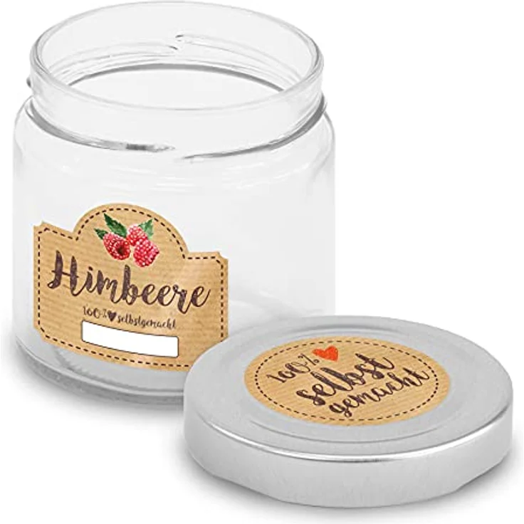 itenga Marmeladen Etikett HIMBEERE, selbstklebende Aufkleber aus braunem Haftpapier, Set mit 10 runden (Durchmesser 4 cm) und 10 rechteckigen (Maße 4,5 x 3,8 cm) Stickern, 100% selbstgemacht, beschriftbar für Einmachgläser und Geschenke – Bild 4