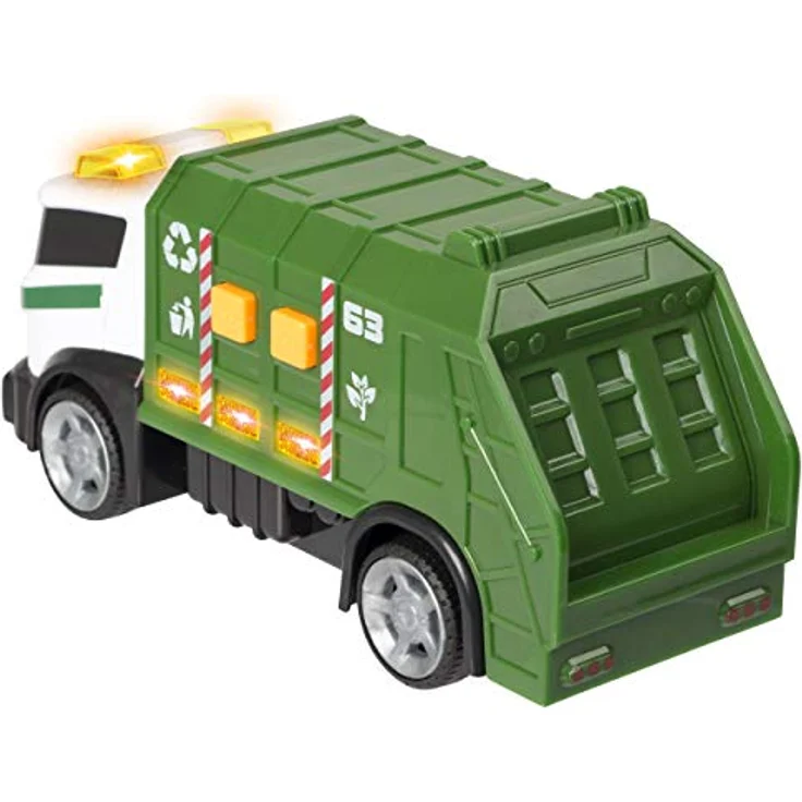 Teamsterz Müllwagen Kleiner Licht- und Geräuschmüllwagen mit blinkenden gelben Lichtern, 3 LR44/AG13 Batterien und freilauf – Bild 4