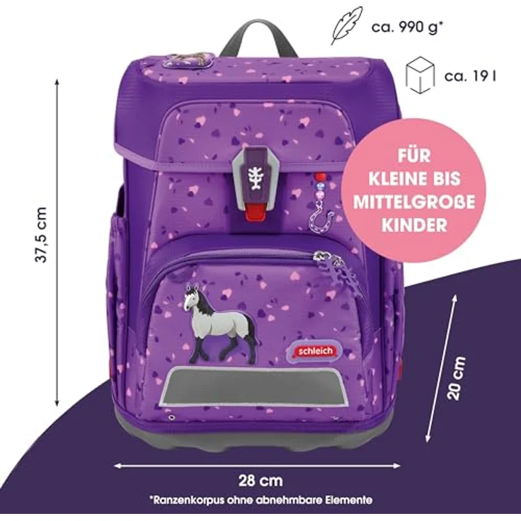 Step by Step Cloud Schulranzen-Set schleich® Horse Club „Horse“, 5-teilig, lila, ergonomischer Tornister, höhenverstellbar mit Easy Belt, 19L, mit Reflektoren – Bild 2