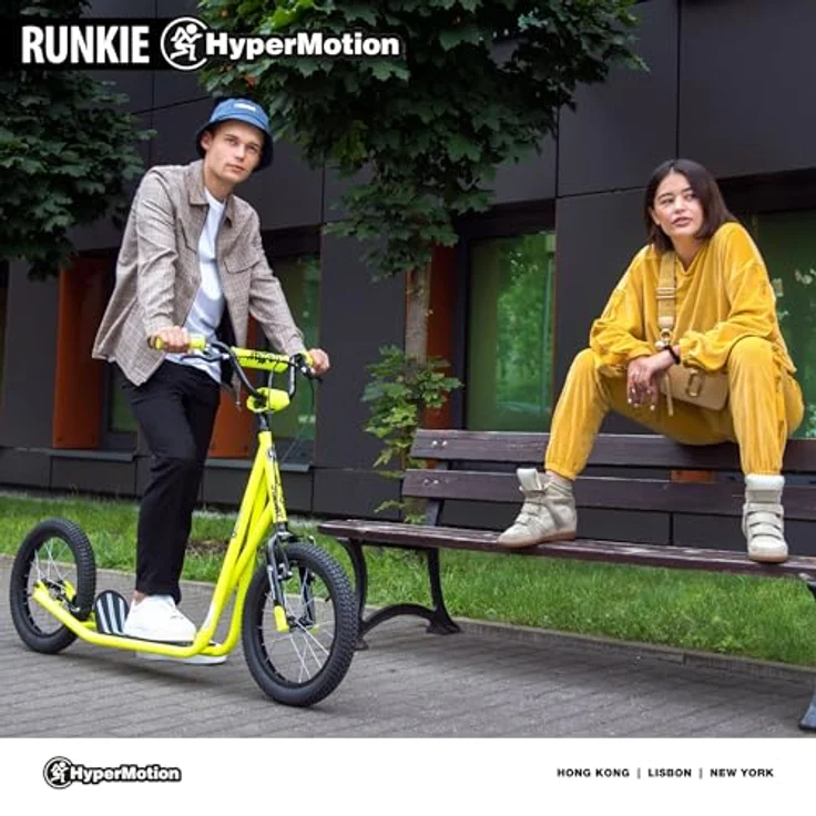 HyperMotion RUNKIE City Scooter, 16 Zoll mit Luftreifen, höhenverstellbarem Lenker und V-Brake, bis 100 kg Belastung – Bild 2