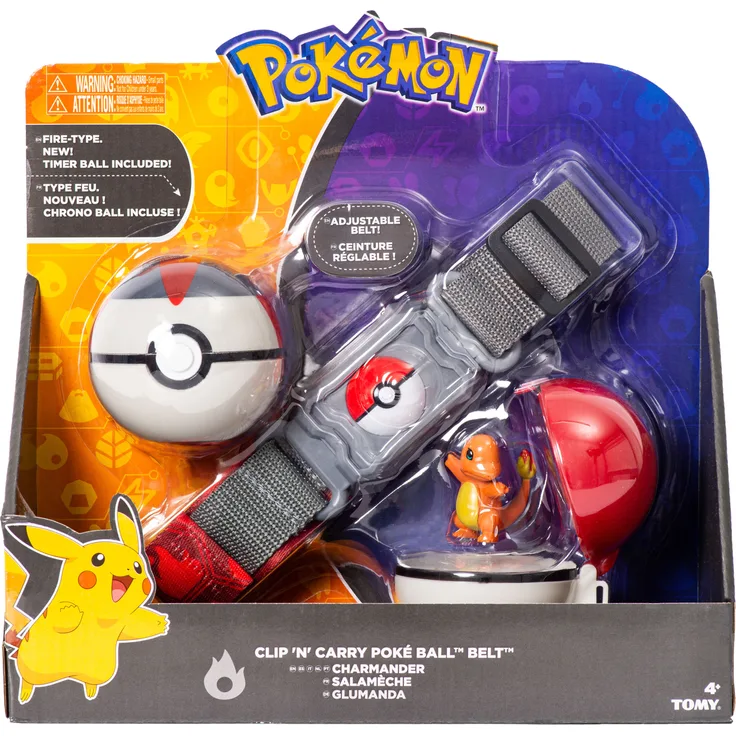 Tomy Pokémon Clip’n Carry Gürtel - Glumanda, verstellbar mit 2 Pokébällen und 4 cm Figur, offiziell lizenziert für Pokémon-Trainer