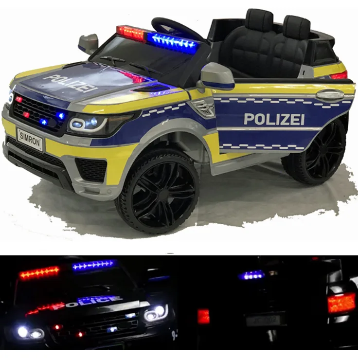 SIMRON Deutsche POLIZEI Kinderauto Polizeiauto mit Funkgerät Sirene und Martinshorn Bluetooth Kinderfahrzeug Kinder Elektroauto Gefedert Hilfsrollen