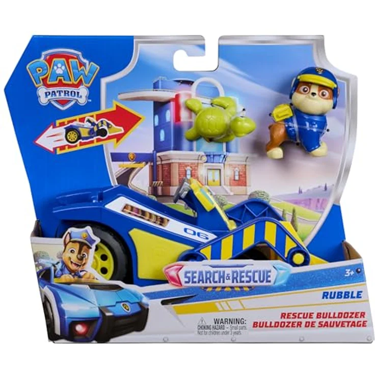 Paw Patrol PAW Search & Rescue Vehicle Rubble, Rückziehfahrzeug-Set mit 15 cm Rubble Bulldozer und 2 Figuren, geeignet ab 3 Jahren – Bild 3