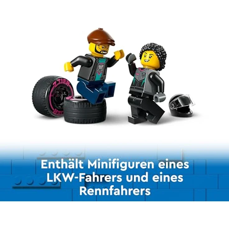 LEGO City Autotransporter mit Rennwagen, LKW-Spielzeug mit Verstellbarer Laderampe und Renn-Auto, Bauset mit 2 Minifiguren, Rennfahrer und LKW-Fahrer, Kinder ab 6 Jahren 60406 – Bild 5