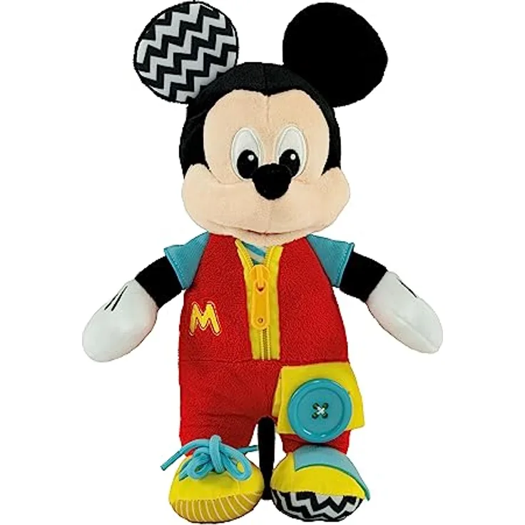 Clementoni Baby Mickey Dress me up Plüsch Montessori, interaktives Kuscheltier zur Förderung manueller Geschicklichkeit, bunt