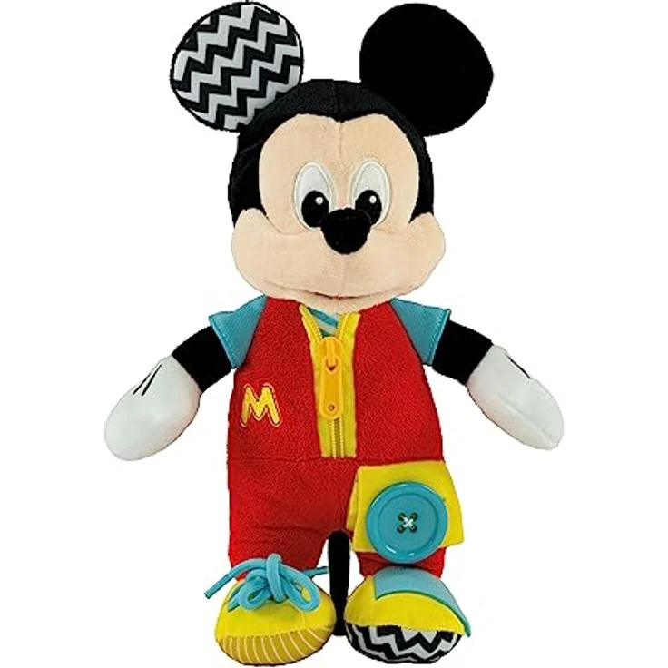 Clementoni Baby Mickey Dress me up Plüsch Montessori, interaktives Kuscheltier zur Förderung manueller Geschicklichkeit, bunt – Bild 1
