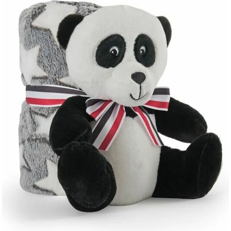 Perletti Pandabär Kuscheldecke + Plüschtier 22cm, schwarzweiß