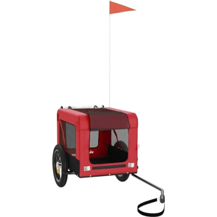 vidaXL Fahrradhundeanhänger Hunde, Rot und Schwarz, Oxford-Gewebe & Eisen, PVC-Dach, Reflektoren – Bild 3