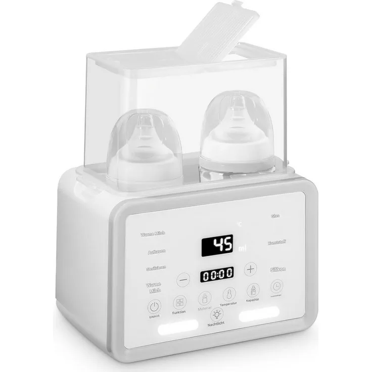 SinLaw Babyflaschenwärmer Doppelflaschenwärmer und Sterilisator, 8-in-1 Multifunktion, LCD-Display, cremeweiß, für 2 Flaschen gleichzeitig, schnelles Erwärmen in 3,5–8 Minuten