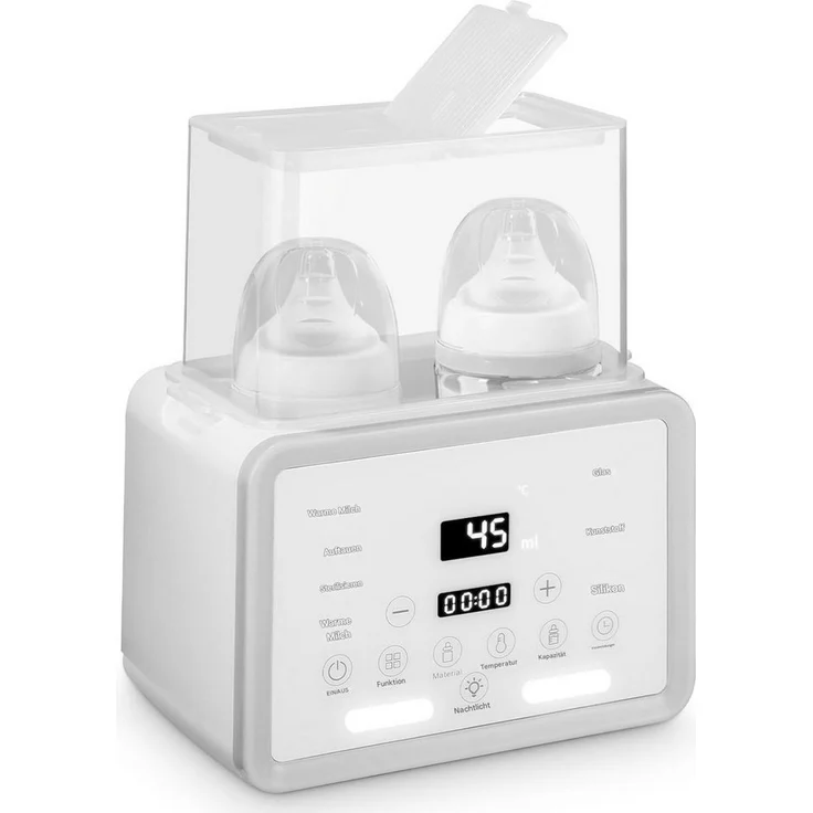 SinLaw Babyflaschenwärmer Doppelflaschenwärmer und Sterilisator, 8-in-1 Multifunktion, LCD-Display, cremeweiß, für 2 Flaschen gleichzeitig, schnelles Erwärmen in 3,5–8 Minuten