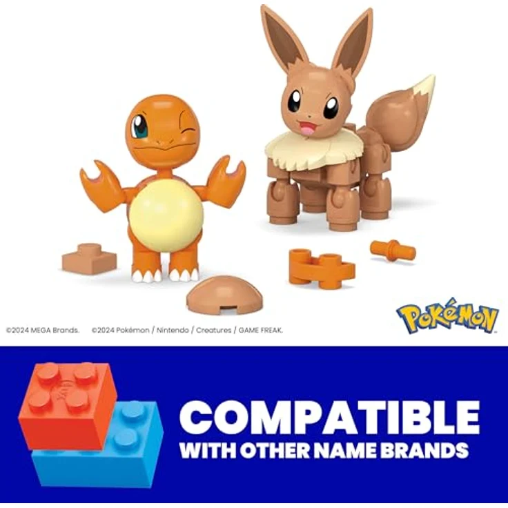 Mega Brands MEGA Pokémon Actionfigur Bauspielzeug-Set, Pokéball 2er-Pack, Glumanda und Evoli mit 40 Teilen, für Kinder, JCR81 – Bild 2