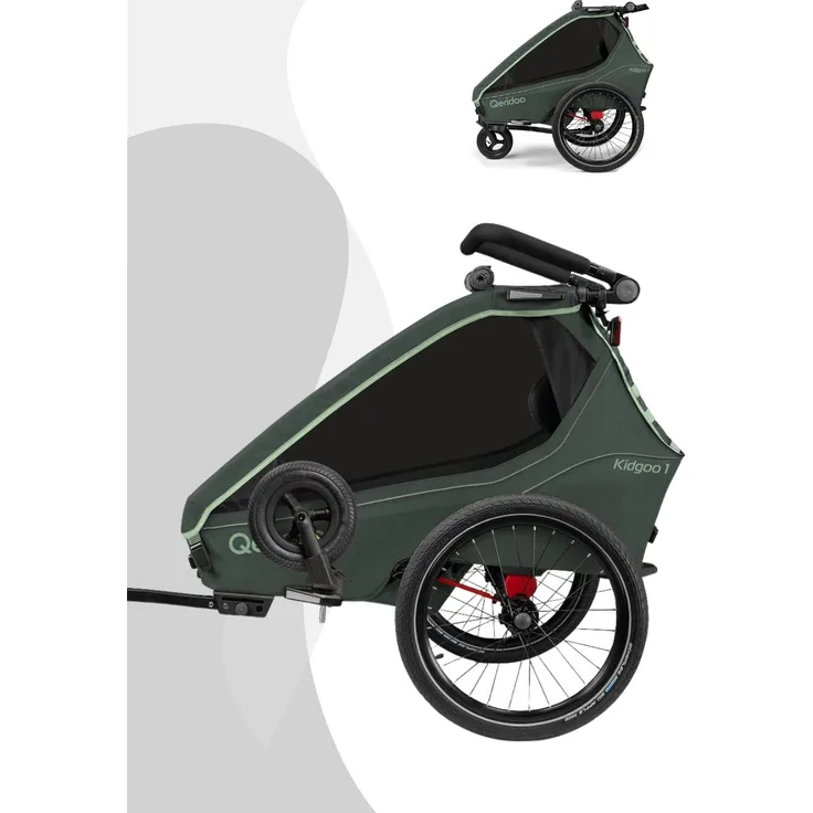 Qeridoo Kidgoo 1, Kinderfahrradanhänger für 1 Kind, Modell 2026, Forest Green, sicher und komfortabel
