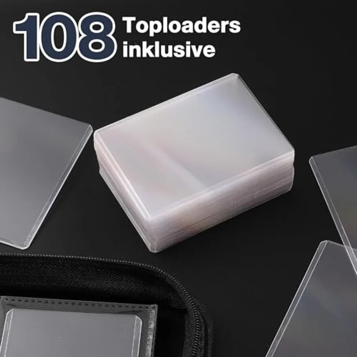 khlerox Toploader Sammelkarten Album für 360 Karten, inkl. 108 Toploader und 100 Kartenhüllen, wasserabweisend, schwarz – Bild 3