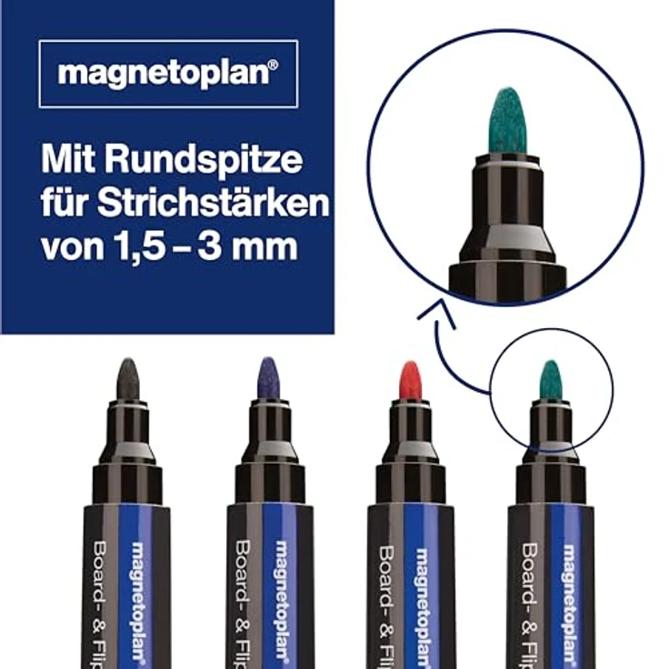 magnetoplan® Whiteboard Marker magnetoplan Pro+ 12281, Set mit Schwarz, Blau, Rot, Grün, Rundspitze 1,5-3 mm, geeignet für Whiteboards und Flipchart-Papier – Bild 4
