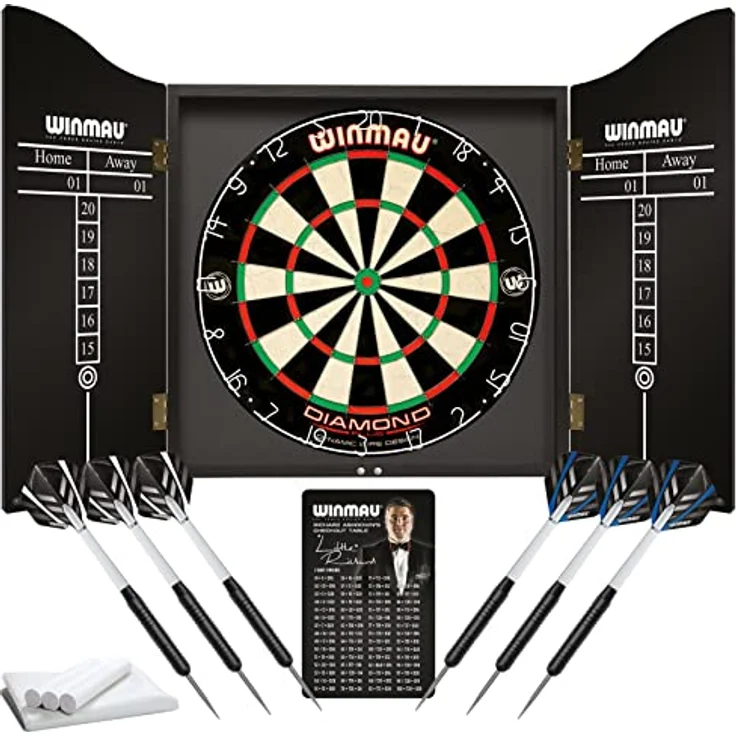 WINMAU Professionelles Dart Set, Diamond Plus Dartscheibe mit Hochwertigem Schrank und Oche Line – Bild 3
