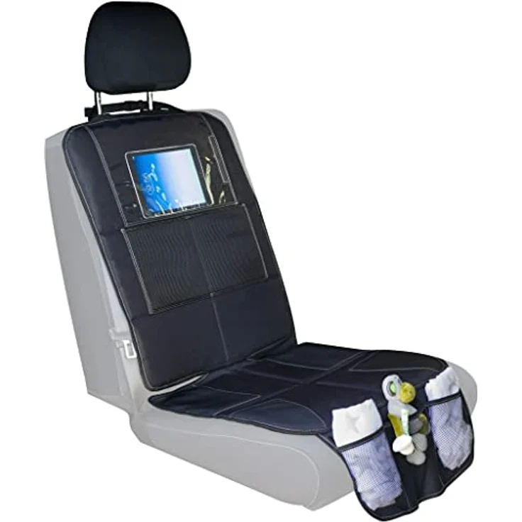 Fillikid Autositz-Schutzunterlage für Reboarder mit IPad-Tasche, rutschfest, Schwarz, für Tablets bis 10,5“ mit Utensilien-Tasche – Bild 1