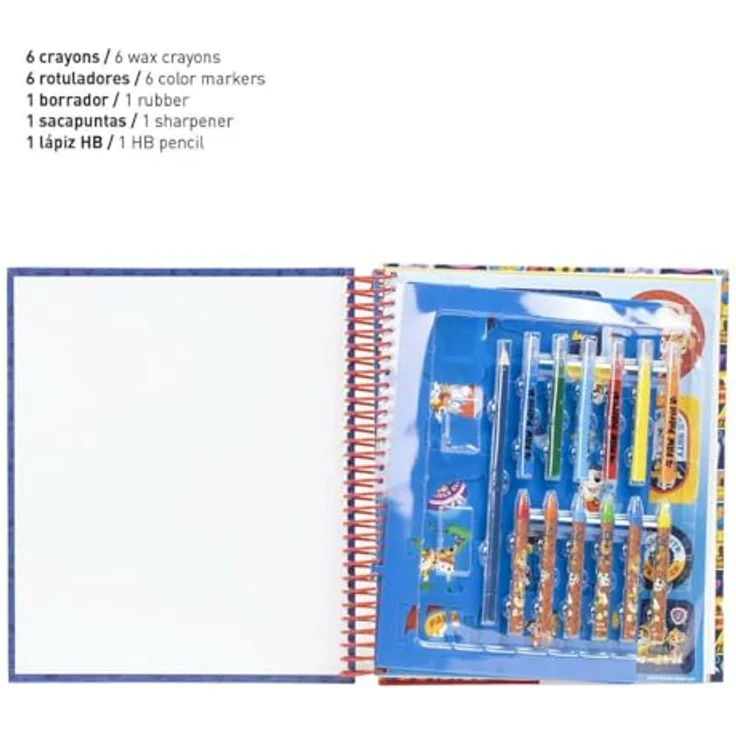 Cerda Paw Patrol Kreativset, Activity Malbuch inkl. 12 Ausmalbilder, 2 Stickerbögen, 6 Wachsmal- und 6 Filzstifte, 22 cm x 26 cm – Bild 3