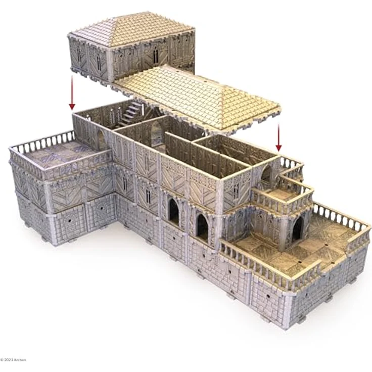Archon Studio Dungeons & Lasers - Scales & Ales Tavern, Modularer Spieltisch mit 256 Stiften und 144 Clips, rustikales Design mit Keller und Balkonen – Bild 8