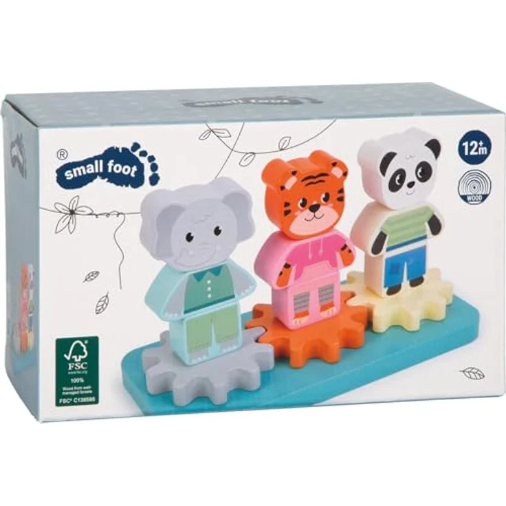 Small Foot - Wooden Stacking Game with Gears Jungle Friends FSC, Lernspielzeug für Babys mit kreativen Zahnrädern – Bild 6