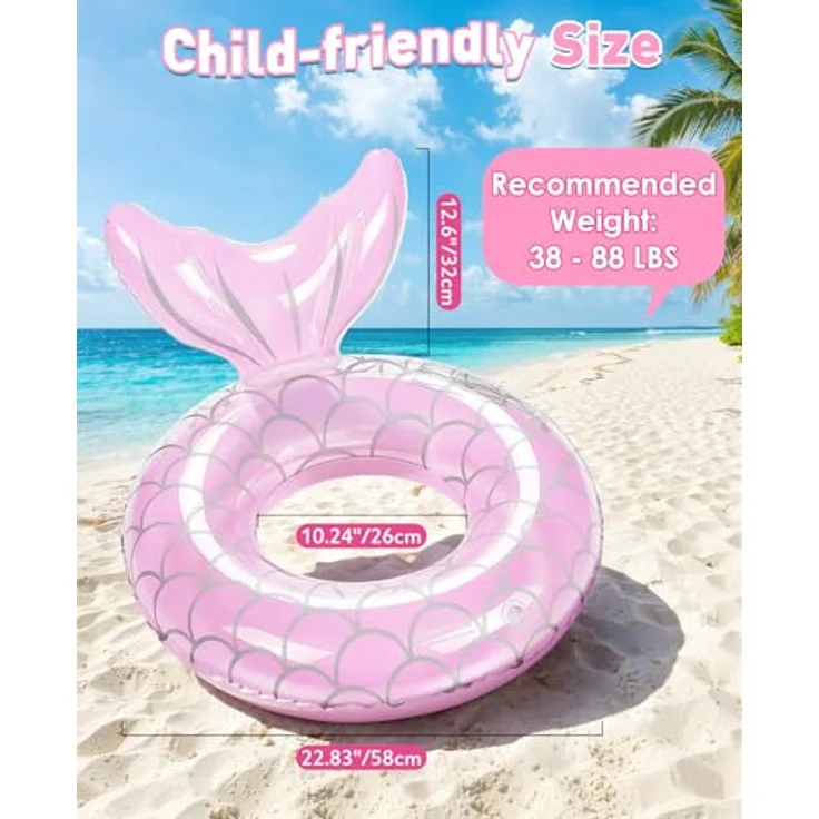 HeySplash Aufblasbarer Schwimmring Meerjungschwanzform, PVC Schwimmreifen für Kinder/Erwachsene, rosa, geeignet für 38-88 Lbs – Bild 2