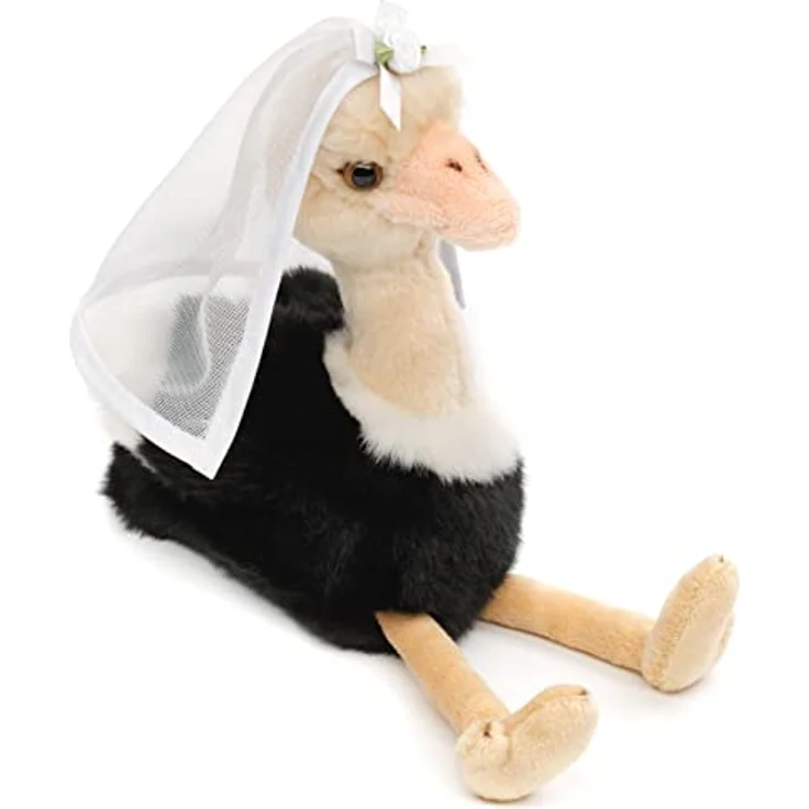 Uni-Toys - Strauß mit Braut-Schleier - 28 cm (Höhe) - Plüsch-Vogel, Brautstrauß - Plüschtier, Kuscheltier – Bild 2