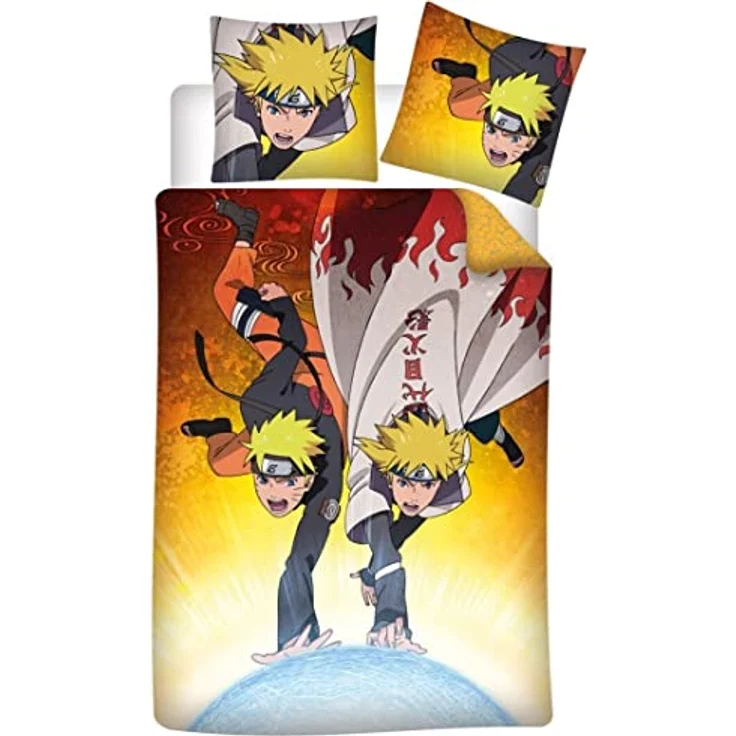 Aymax Naruto - Minato y Naruto - Kinderbettwäsche, 140 x 200 cm, 100% Mikrofasern mit Kopfkissenbezug 63 x 63 cm