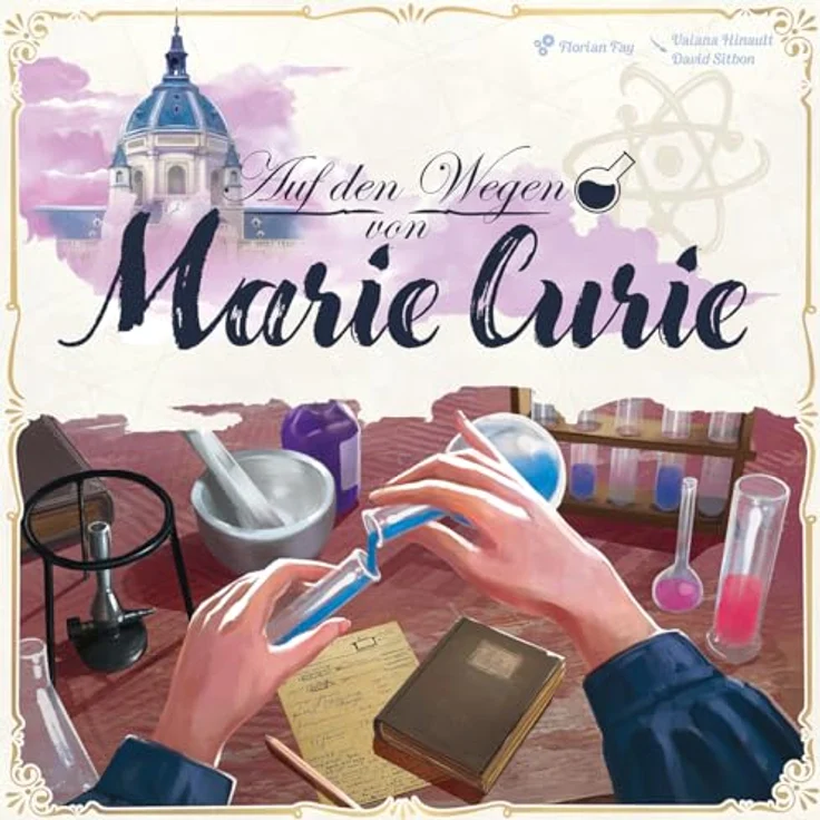 Sorry We are French, Auf den Wegen von Marie Curie, Brettspiel für 2-4 Spieler, ab 10 Jahren, 20-40 Minuten Spielzeit, Deutsch, mit hochwertigem Würfelturm und Biografie-Appendix – Bild 2