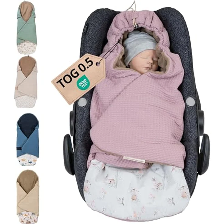 ULLENBOOM Sommer-Einschlagdecke für die Babyschale, atmungsaktiv, 0,5 TOG, für 0-9 Monate, OEKO-TEX zertifiziert – Bild 1