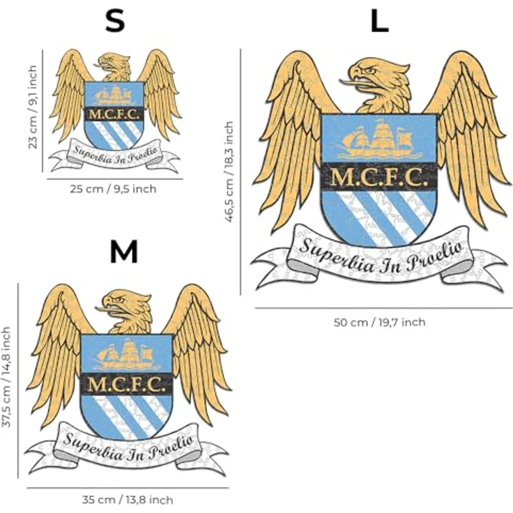 Iconic Puzzles Manchester City Retro Crest Holzpuzzle, Größe L, 500 Teile in leuchtenden Farben – Bild 5