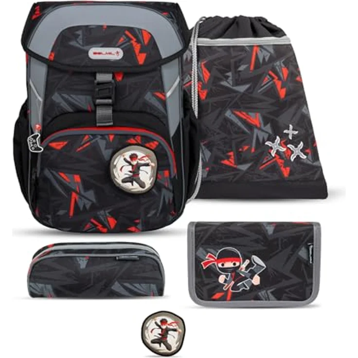 Belmil Schulranzen Kinderrucksack Maxi, ergonomisches Set 5 tlg. mit Brustgurt, wasserabweisend, 22 L, reflektierende Elemente, Größe 40x29x19 cm – Bild 1