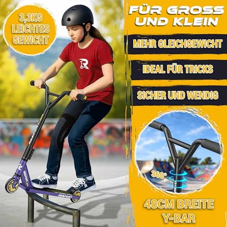 RE:SPORT REVO Stunt Scooter mit Ständer, 100mm PU Räder, ABEC 9 Kugellager, stabiler Aluminiumrahmen, für Kinder & Erwachsene – Bild 6