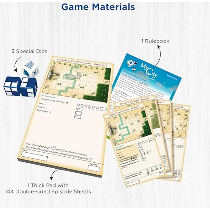 Thames & Kosmos My City Roll & Build, Entscheidungsspiel für 1 bis 6 Spieler, ab 10 Jahren, 12 Episoden, Gold – Bild 3