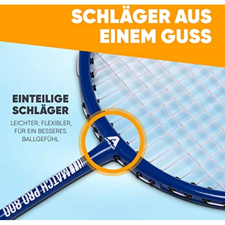 Apollo Badminton Set | Carbon Profi Badmintonschläger | Leichtgewicht Badminton Schläger | Federballschläger Set für Training, Sport und Unterhaltung mit Schlägertasche | Federball Set Kinder – Bild 5
