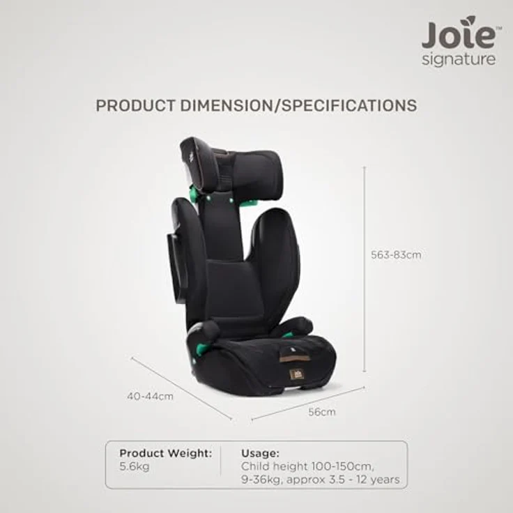 Joie Signature i-Traver i-Size Kindersitz, 3,5 bis 12 Jahre (100-150 cm), mit ISOFIX und TriProtect Kopfstütze, Eclipse – Bild 2