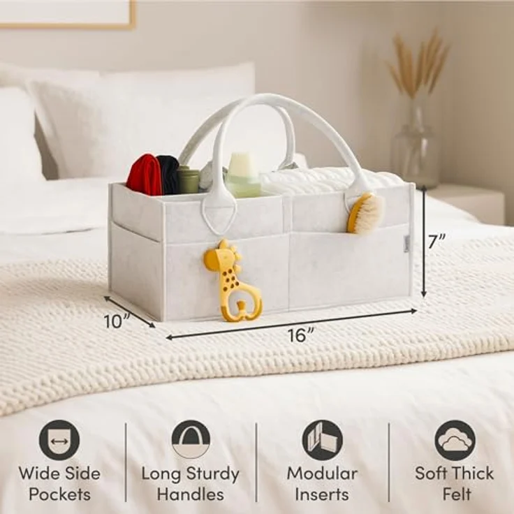 PUTSKA Windelkorb Organizer, extra großer Aufbewahrungskorb mit 6 Taschen und 3 Fächern, ideal für Wickelstation und Kinderzimmer, Weiß – Bild 4