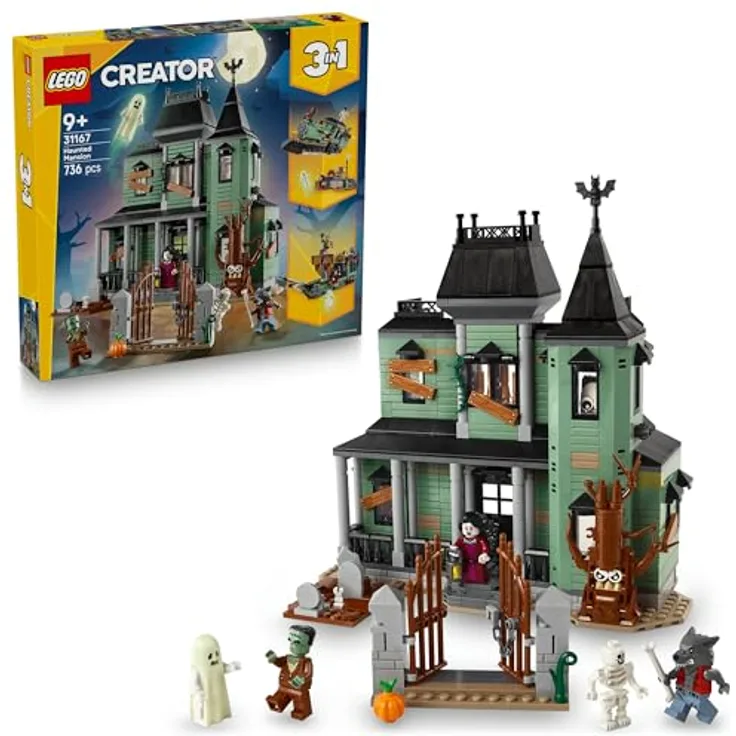 LEGO Creator 31167 Geisterhaus Bausatz, 3-in-1 Set mit 736 Teilen, 5 Minifiguren, Mehrfarbig