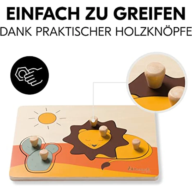 Hauck Greifpuzzle für Kleinkinder Puzzle N Sort Steckpuzzle ab 1 Jahr aus FSC® zertifizertem Holz, Lion - Holzpuzzle mit Tierformen, griffige Holzknöpfe, Förderung der Feinmotorik & Auge-Hand-Koordination – Bild 5