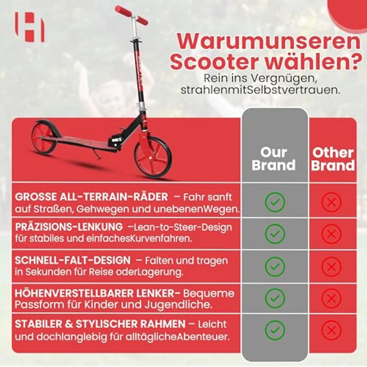 Europebazar Habib Kickroller mit 205mm XXL Rädern, klappbar für bis zu 100kg – Bild 6