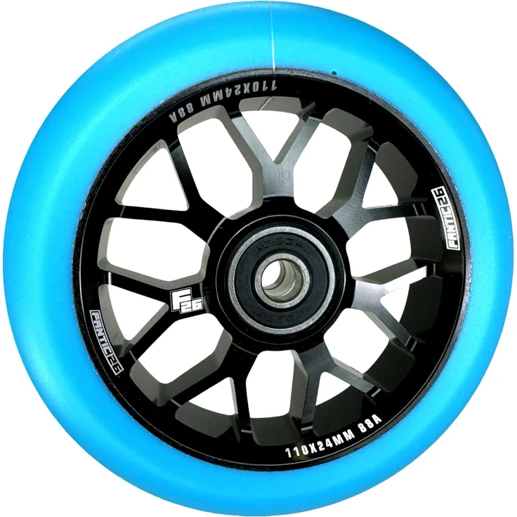 Fantic26 Spy7 Stunt-Scooter Rolle 110mm Abec11 in Schwarz/PuTürkis, Aluminiumkern, ABEC-11 Kugellager, 88A Härte